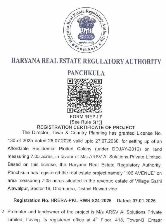 Haryana RERA Registration Certificate